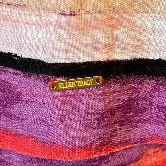 Ellen Tracy Linen Sleeveless Striped Orange Purple Tunic Top Small - Picture 6 of 11